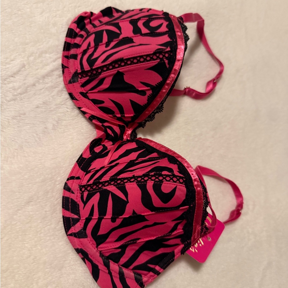 Candie's Pink and Black Zebra balconette bra